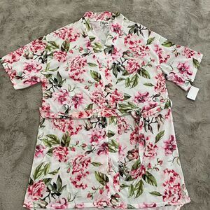 Women Show Me Your Mumu White Pink Floral Kimono Cover up Short Sleeve‎ Size O/S
